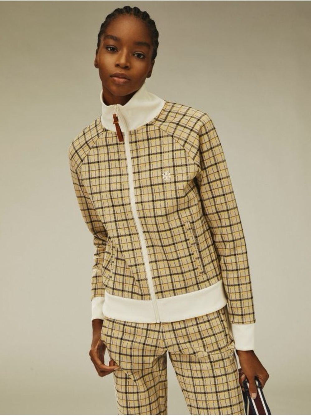Tory Sport by Tory Burch Yarn-Dyed Double Knit Track Jacket Plaid Size S